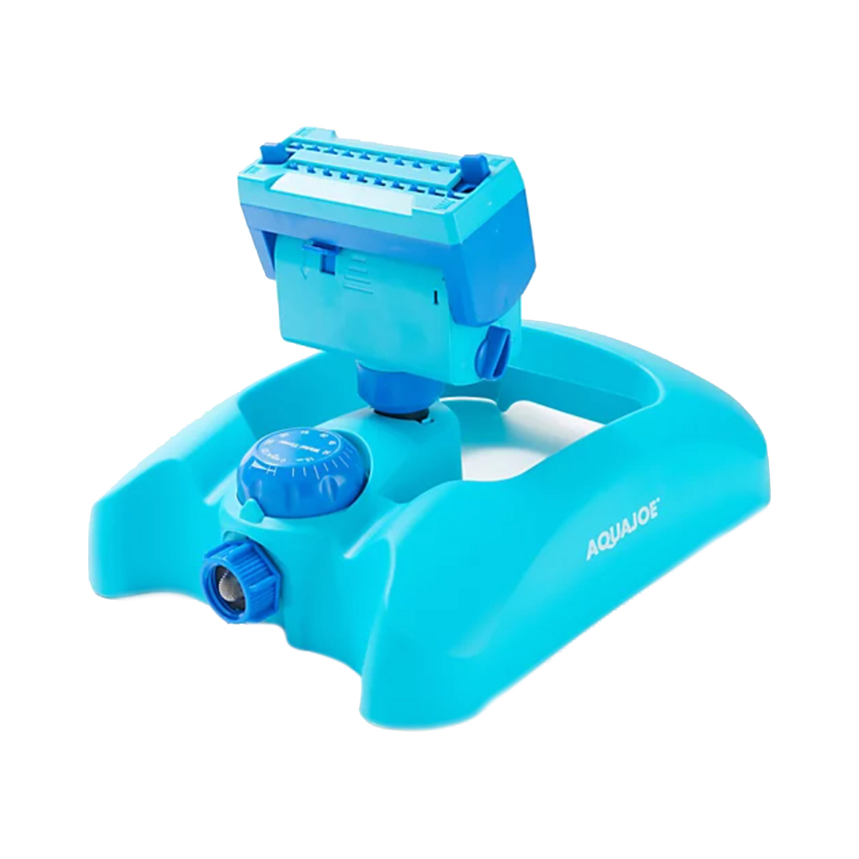 Right-angled view of the Aqua Joe 20-nozzle Adjustable Gear Driven Oscillating Sprinkler.