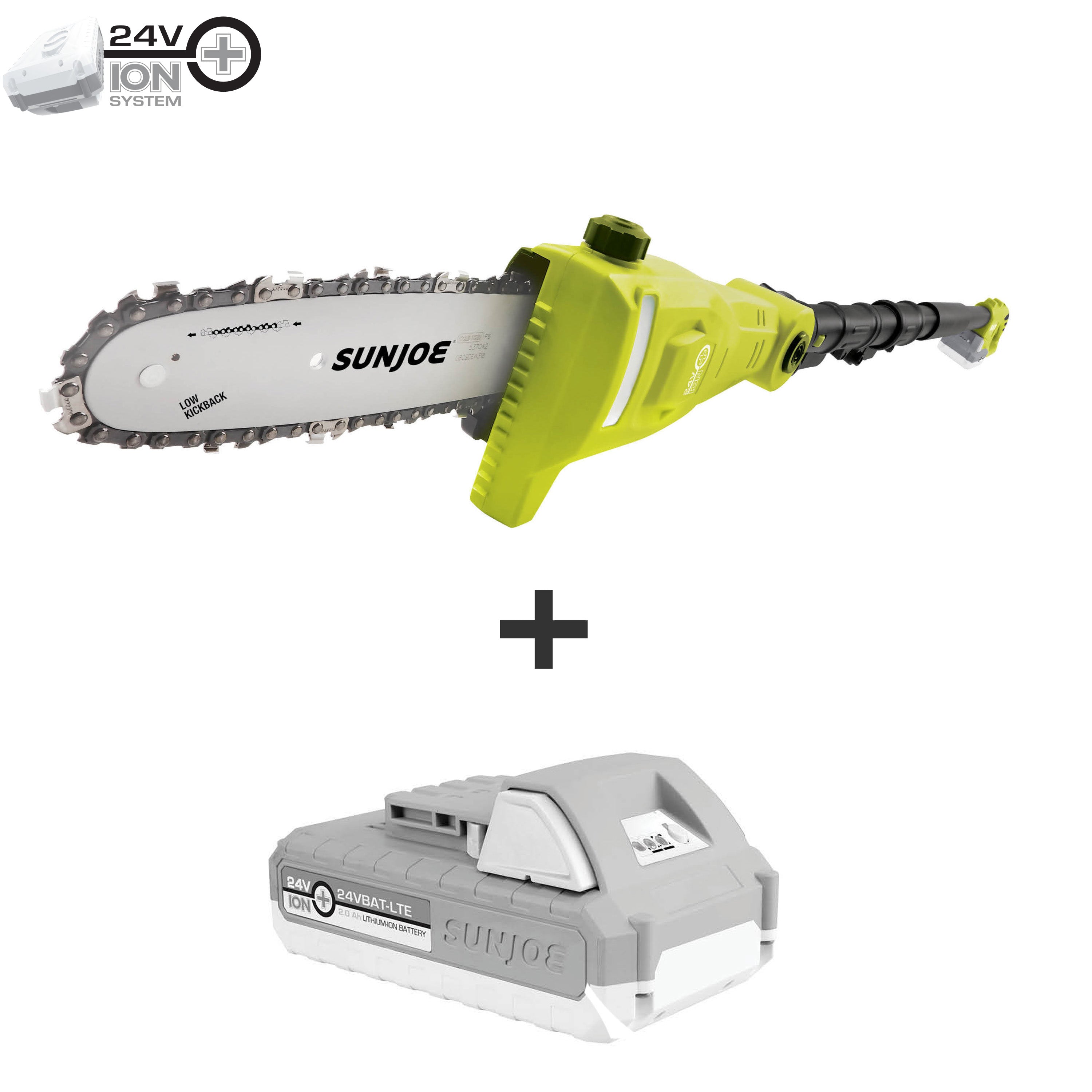 Sun Joe 24V-PS8CMAX-LTE 24-Volt* IONMAX Cordless Telescoping Pole Chain Saw Kit | 8-inch | W/ Bonus Spare Chain, 2.0-Ah Battery + Charger