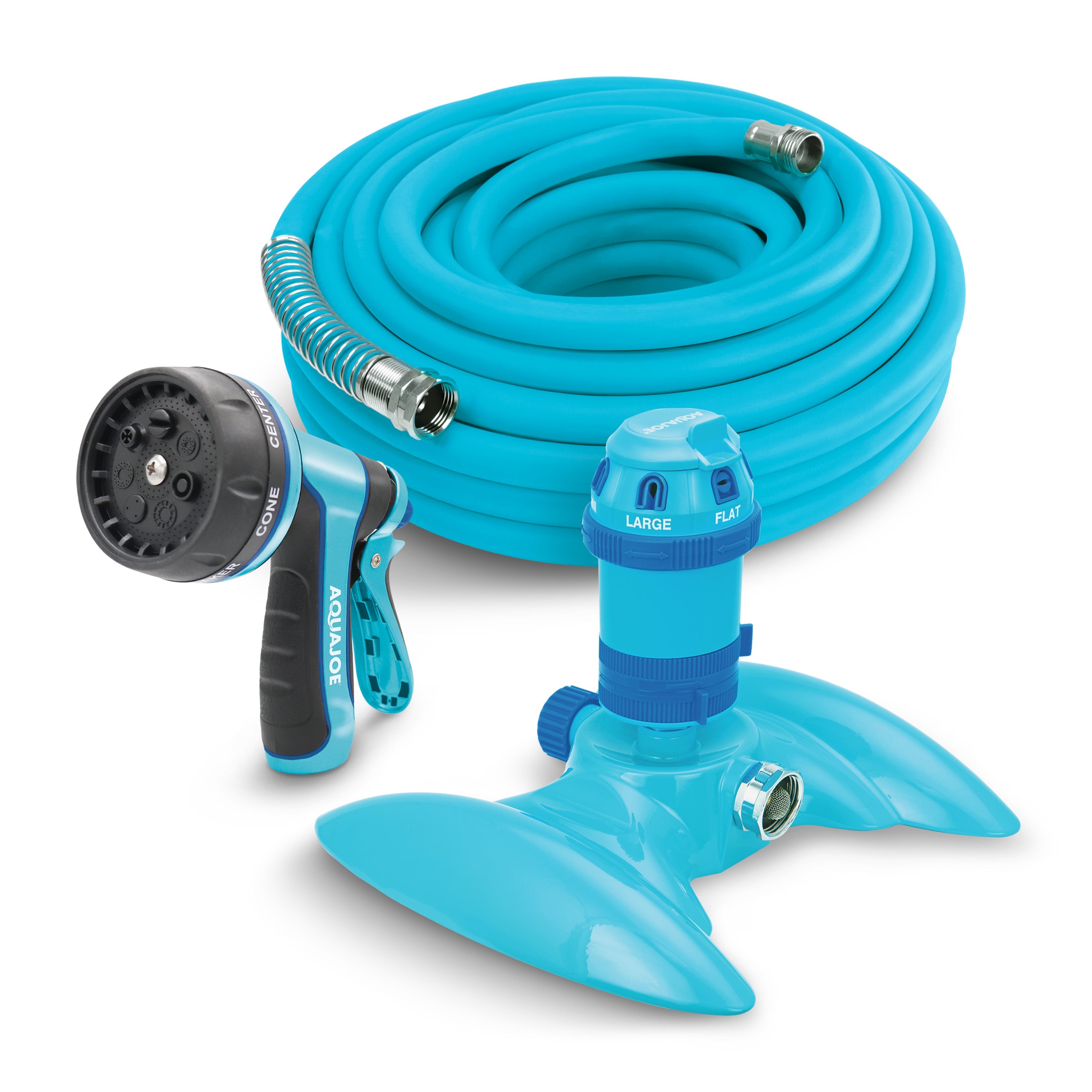 Aqua Joe Complete Aqua Joe Bundle | Turbo Drive Sprinkler + Heavy Duty Nozzle + Hybrid Polymer Hose