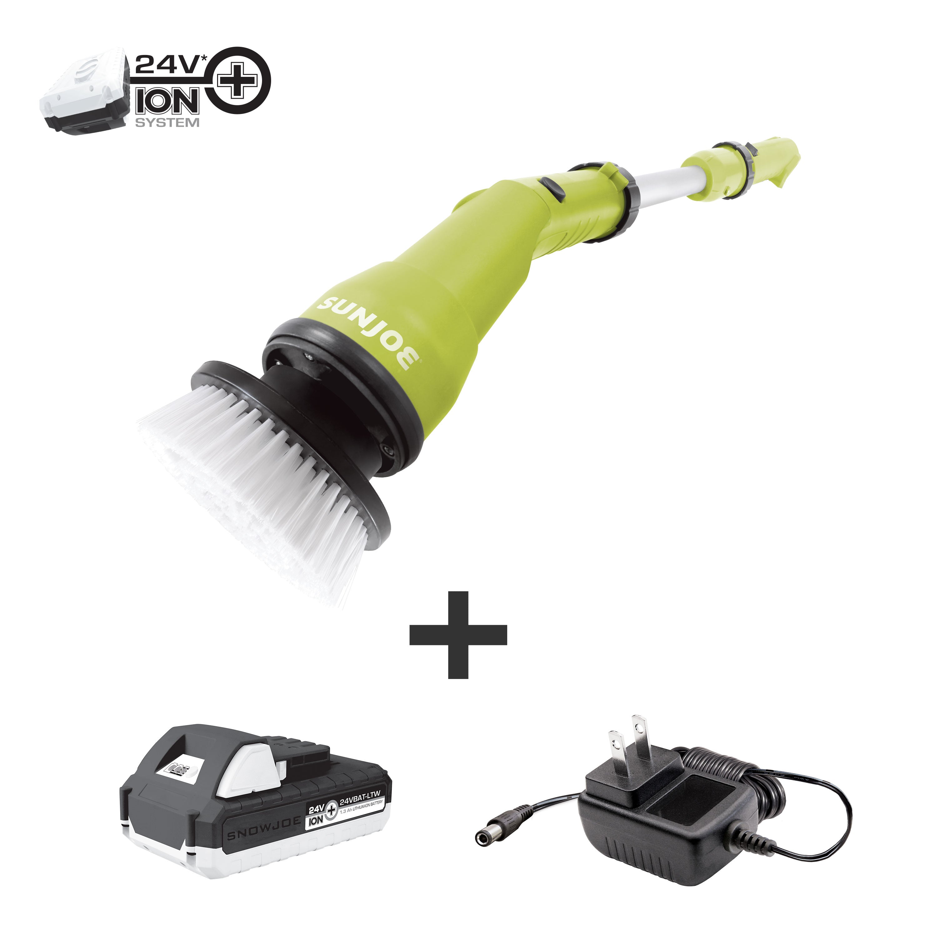 Sun Joe 24V-PWSCRB 24-Volt* IONMAX Cordless Heavy-Duty Indoor/Outdoor Power Scrubber | 4 Cleaning Attachments | Multi-Purpose 1000-OPM Oscillating Scrubber Head | For Grout, Tile, Bathtubs, Tire Rims & More