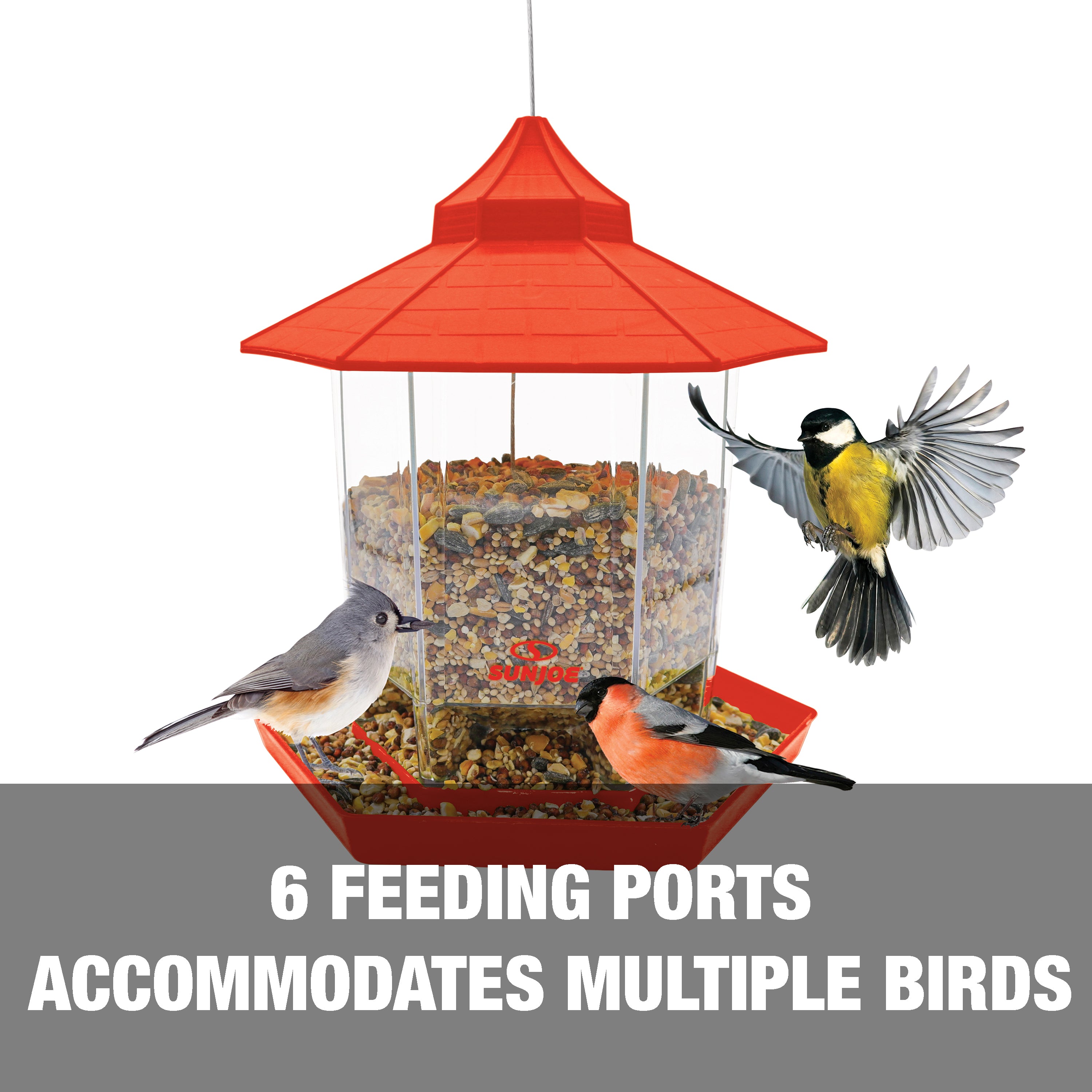 6 feeding ports accommodates multiple birds.