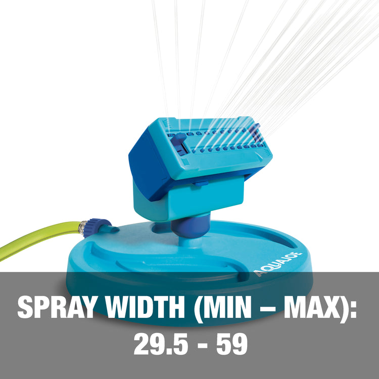 Spray width: 29.5 feet minimum, 59 feet maximum.