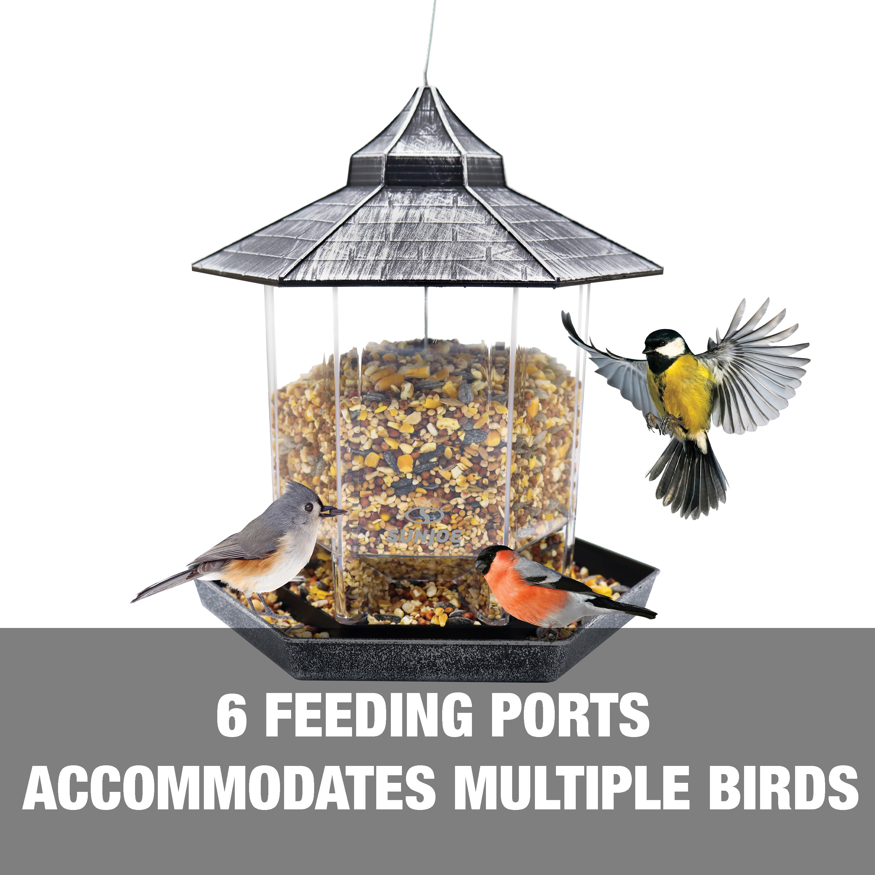 6 feeding ports accommodates multiple birds.