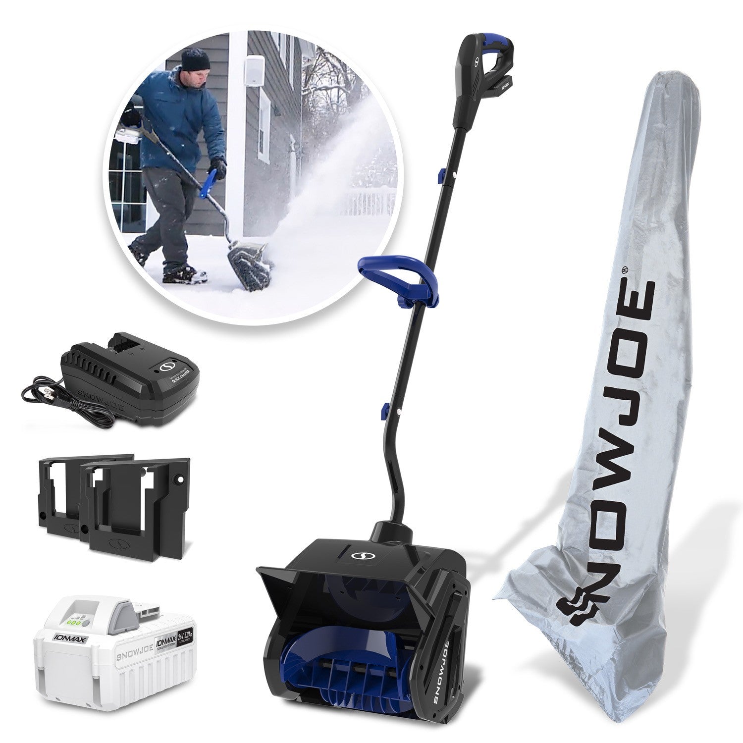 Snow Joe 24V-SS13-XR-ULT 24-Volt* IONMAX Cordless Snow Shovel Bundle | 13-Inch | W/ 5.0-Ah Battery, Charger, 2 x Battery Holders, and Cover