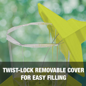 Twist-lock removable cover for easy filling.