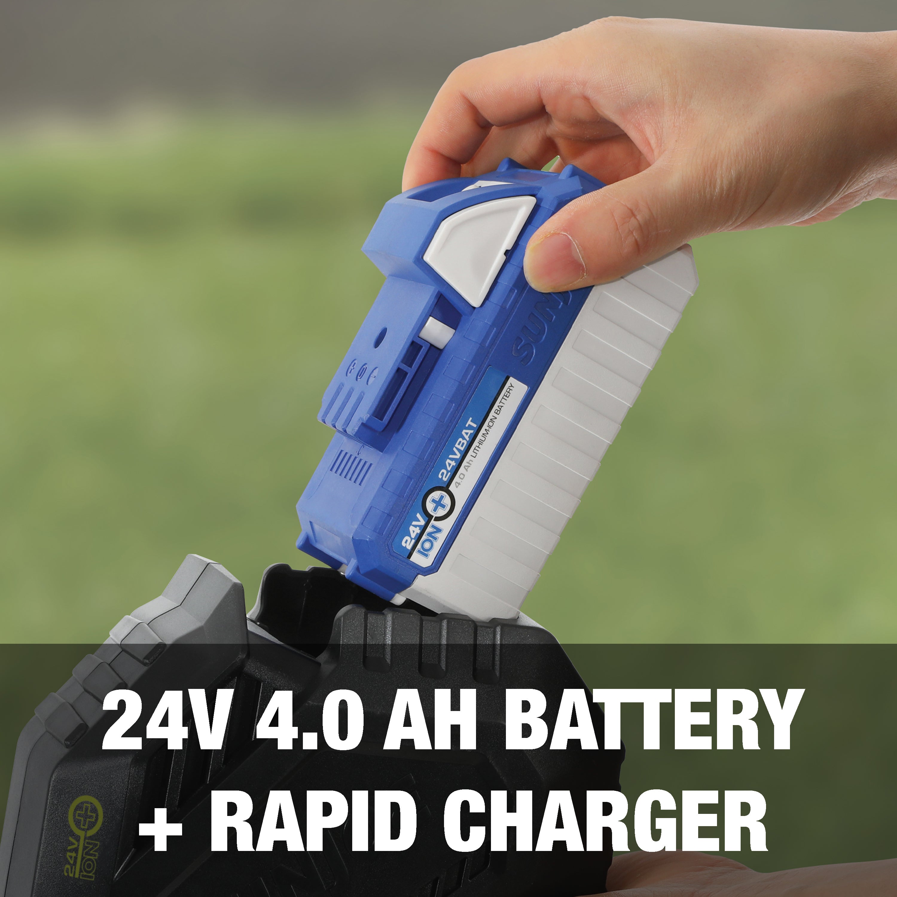 24-volt 4.0-Ah lithium-ion battery and rapid charger.