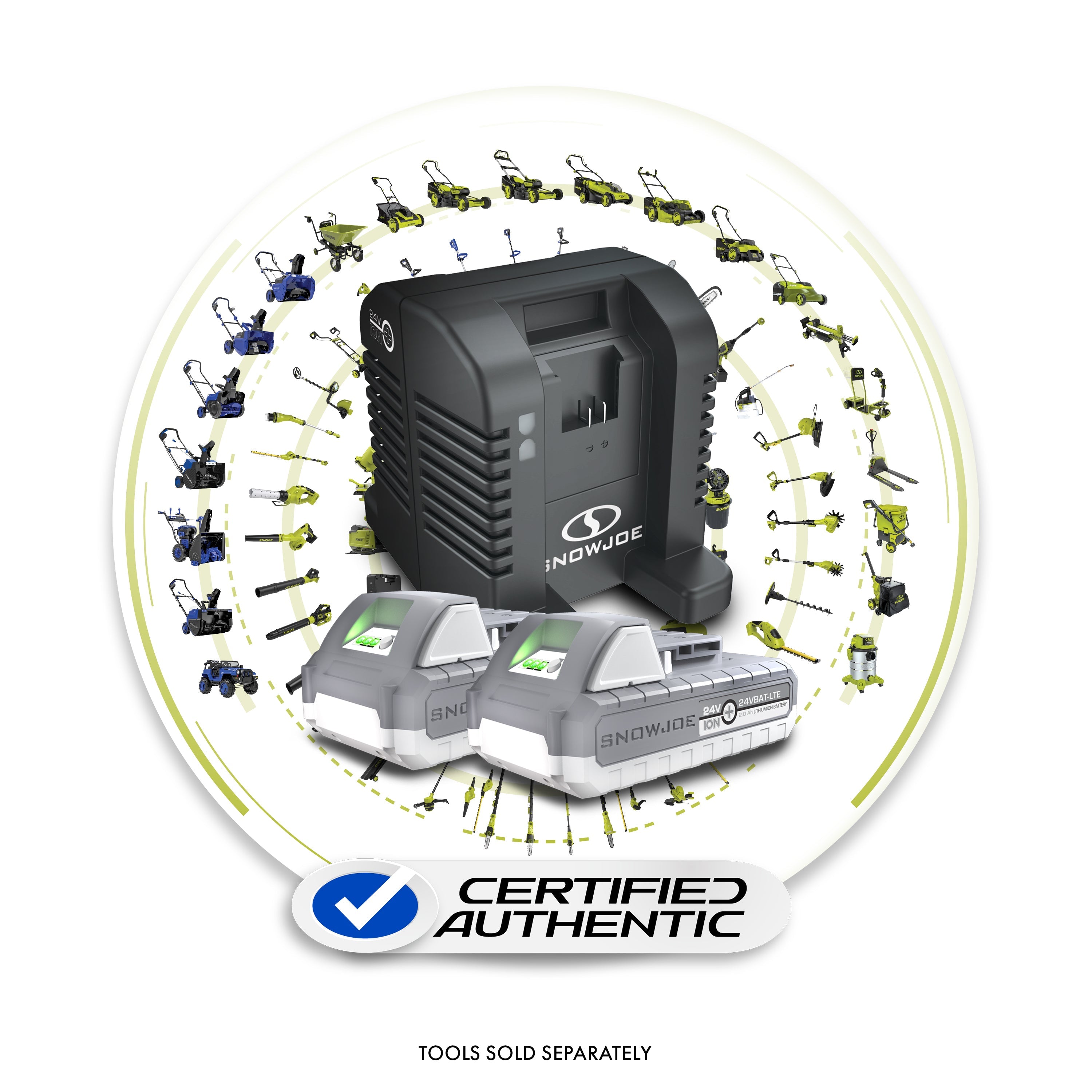 Snow Joe + Sun Joe CERTIFIED AUTHENTIC High Speed Charging Bundle | W/ 2 x 2.0-Ah Batteries